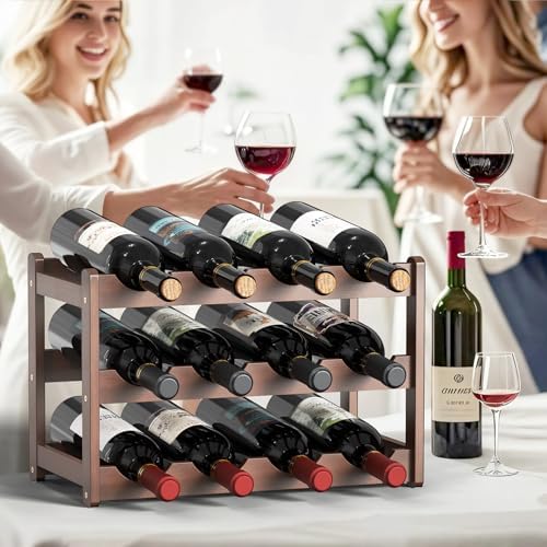 CAMOAT 3-Tier Bamboo Wine Rack for 12 Bottles