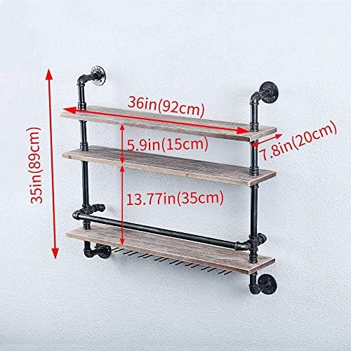 Pimex Wall-Mounted 3-Layer Wine Rack with Iron Frame and Glass Holders
