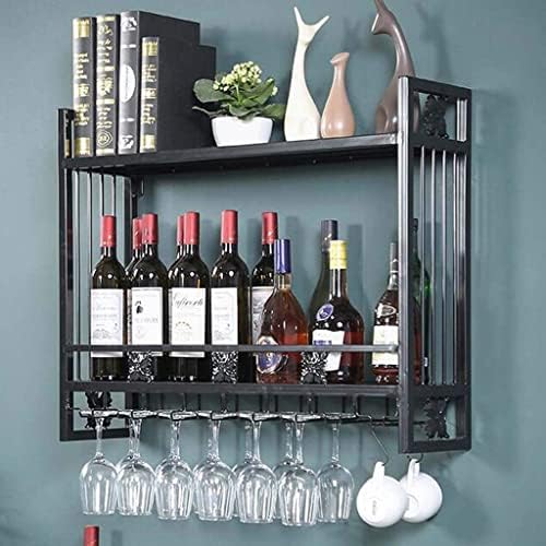 Wall-Mounted Wine Rack with Hooks and Dual Layer Storage