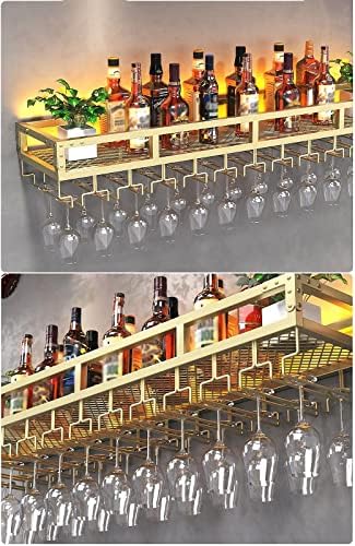 Wall-Mounted Metal Wine Rack with Glass Holder Gold 60x25x14cm