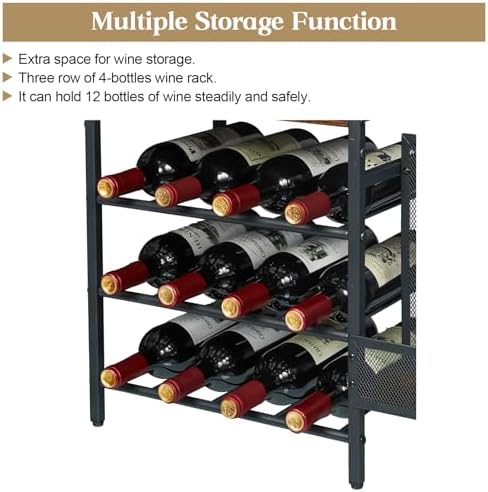 Hayexiha Freestanding 3-Tier Liquor Wine Cabinet with Fences