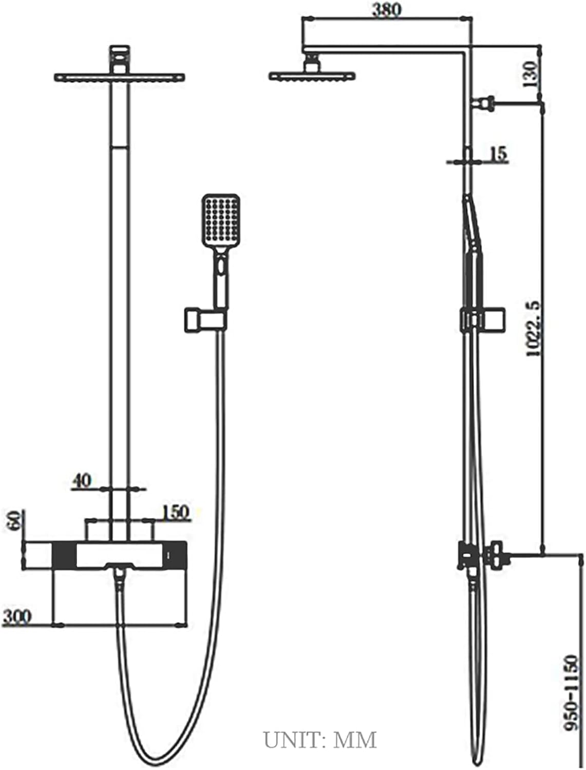 Thermostatic Shower System with 3 Spray Modes