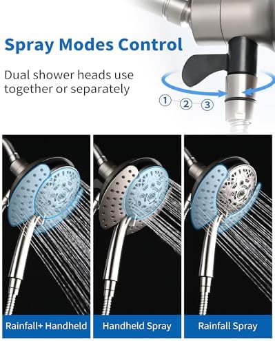 INAVAMZ 25GPM Dual Shower Head Combo with 60 Rotatable Hose
