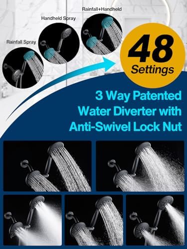 Cobbe 48-Setting 3-Way Shower Head Combo - Black 1