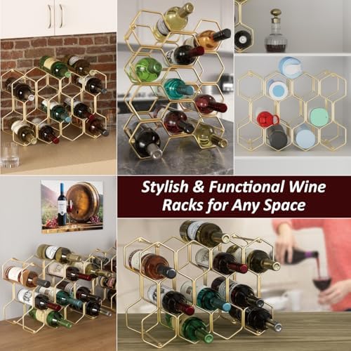 Buruis 14-Bottle Wine Rack with 3 Extra Slots Gold