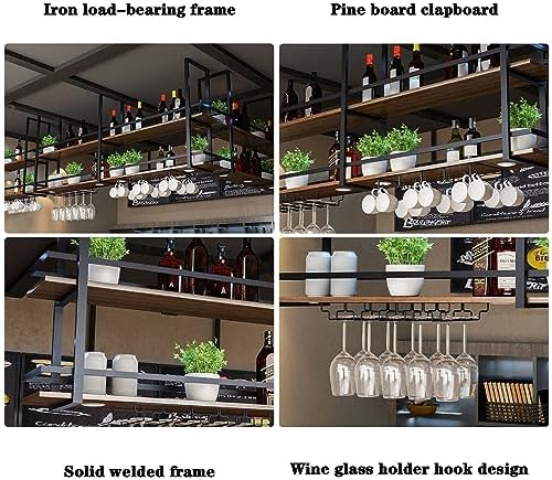 Ceiling Floating Shelves with 2 Tiers Wine Storage Rack