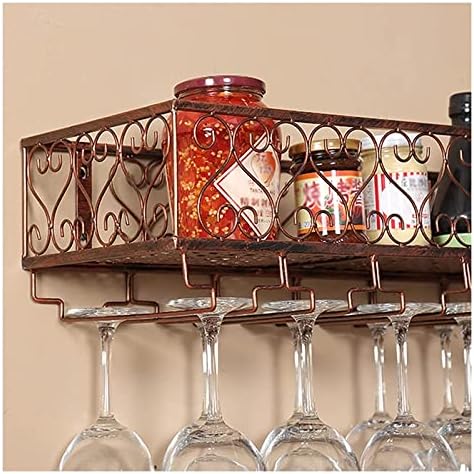ALDEPO Wall Mounted Wine Rack with Glass Holder Rustic Metal Design 60x25x16CM Bronze