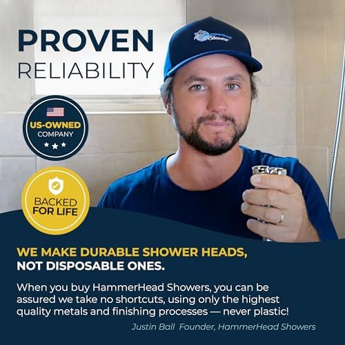 HammerHead Showers All Metal Handheld Shower Head with 6ft Hose and Brass Holder