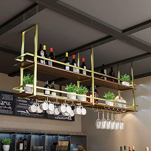 Solid Wood Wrought Iron Wine Glass Holder - Gold Finish 140x30x80cm 1