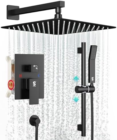 SR SUN RISE 10 Inch Slide Bar Shower Combo Set Matte Black
