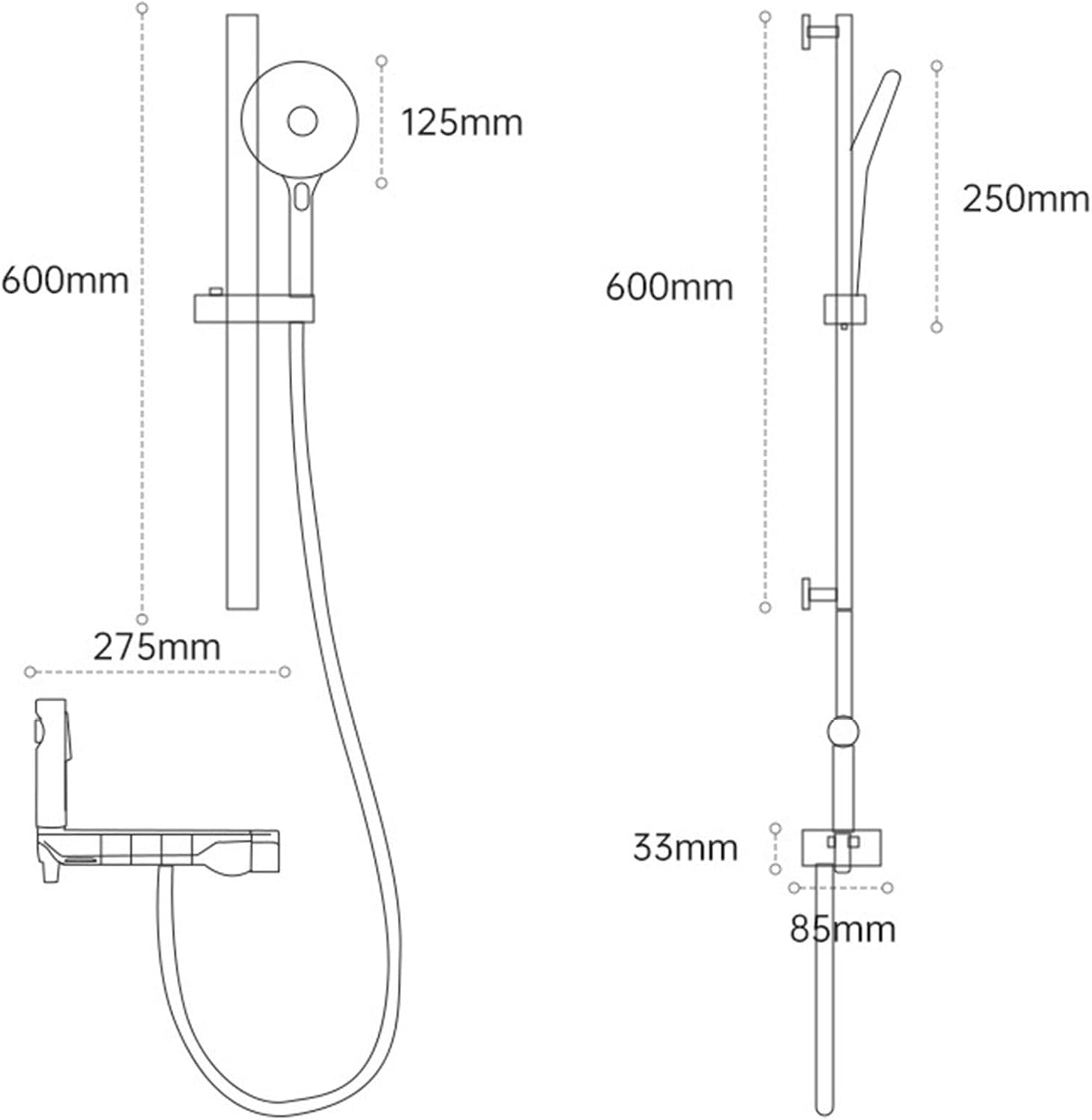 Piano Key Bathtub Faucet Set with 3 Functions Gray