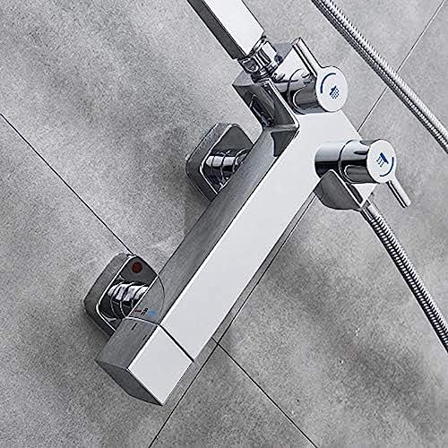 TECKI Rainfall Shower Faucet Set with Antique Brass and Bookshelf