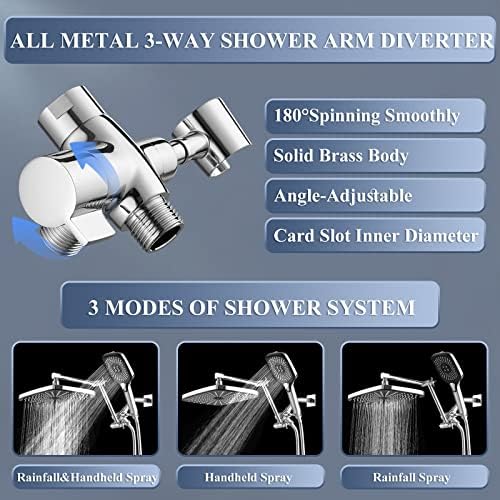 Jcrob 12 Inch Rain Shower Head Combo with Handheld and 3-Way Diverter