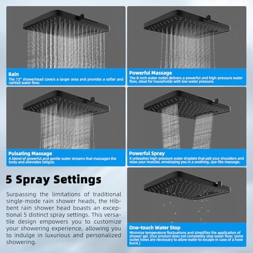 Hibbent 13 Rain Shower Head with 5 Modes and 12 Extension Arm
