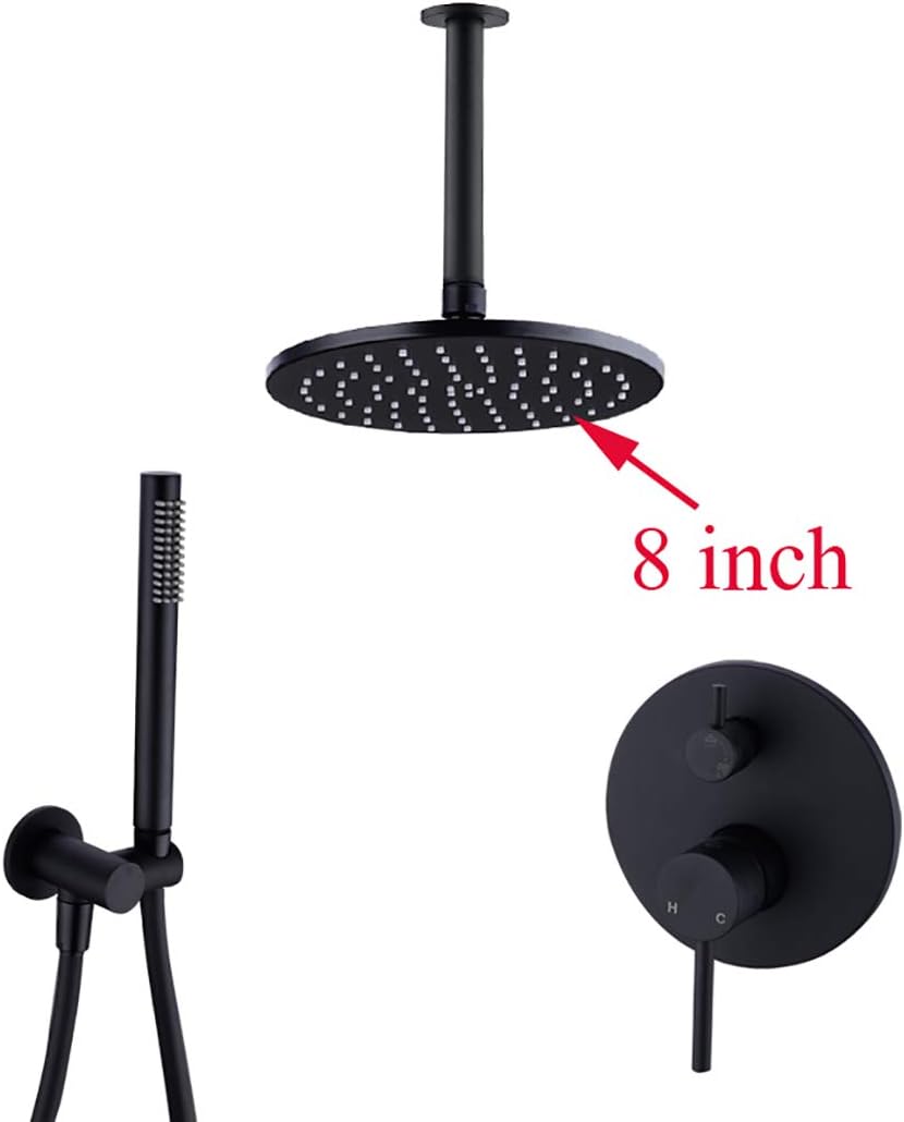 Brass Black Ceiling Mounted Diverter Shower Set with Rainfall and Handheld Shower