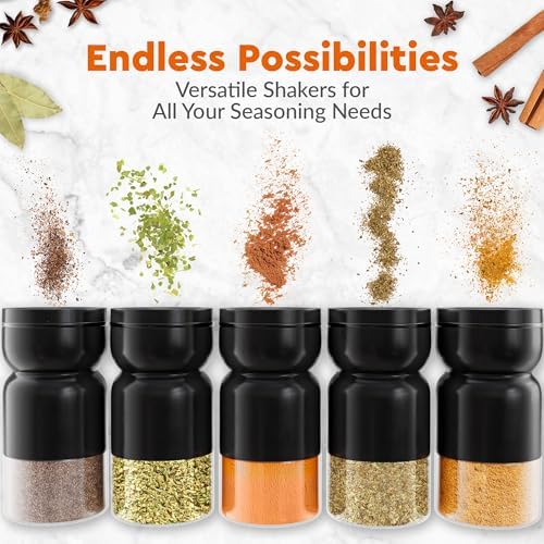 HOME EC Salt Pepper Shaker Set with Adjustable Pour Holes - Black Design