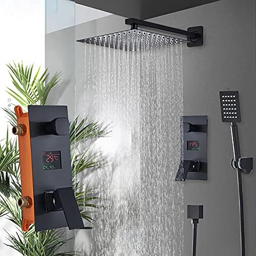 Wall Mounted Matte Black Shower Combo Set with LED Digital Display
