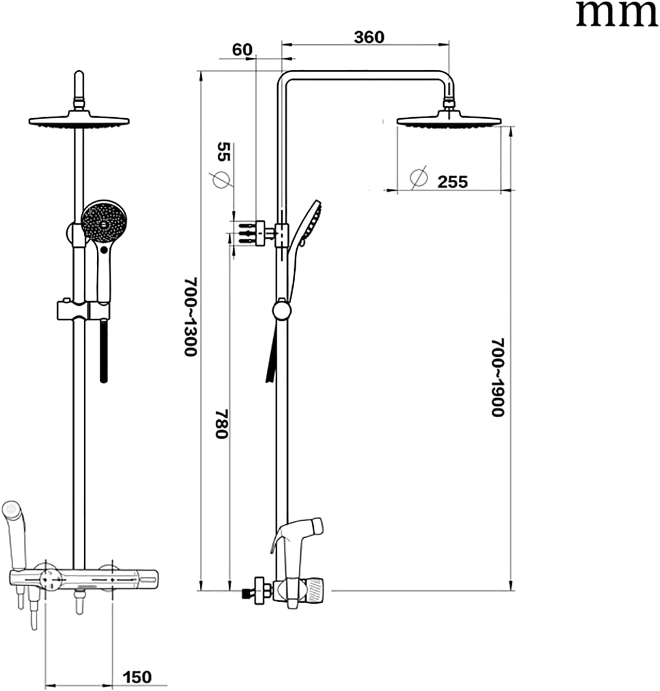 Rain Shower System with 10 Inch Head and 3 Modes