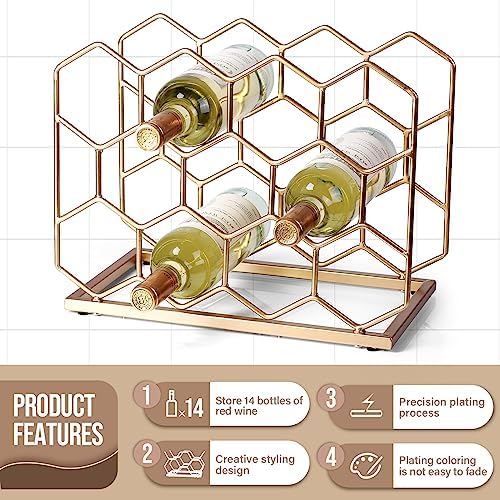 Drincarier 14 Bottle Gold Metal Wine Rack - Modern Freestanding Tabletop Display