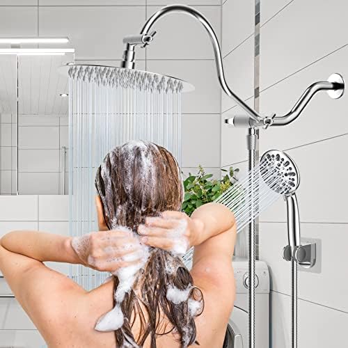 Hibbent All Metal Shower Head Combo with 7 Spray and 12 Arm
