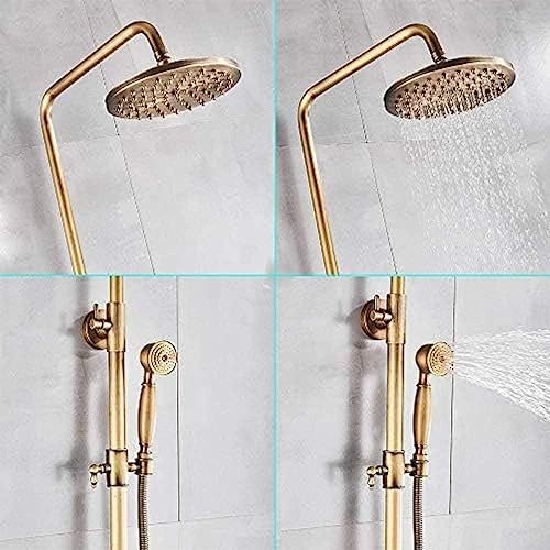 TECKI Antique Brass Shower Faucet Set with Rainfall Head