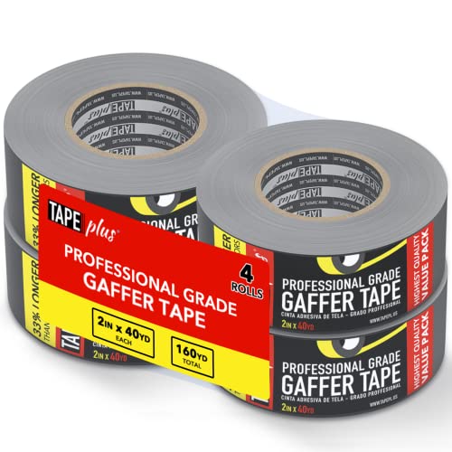 4 Pack Gaffer Tape - 2in x 40 Yards Black Non-Reflective Tape