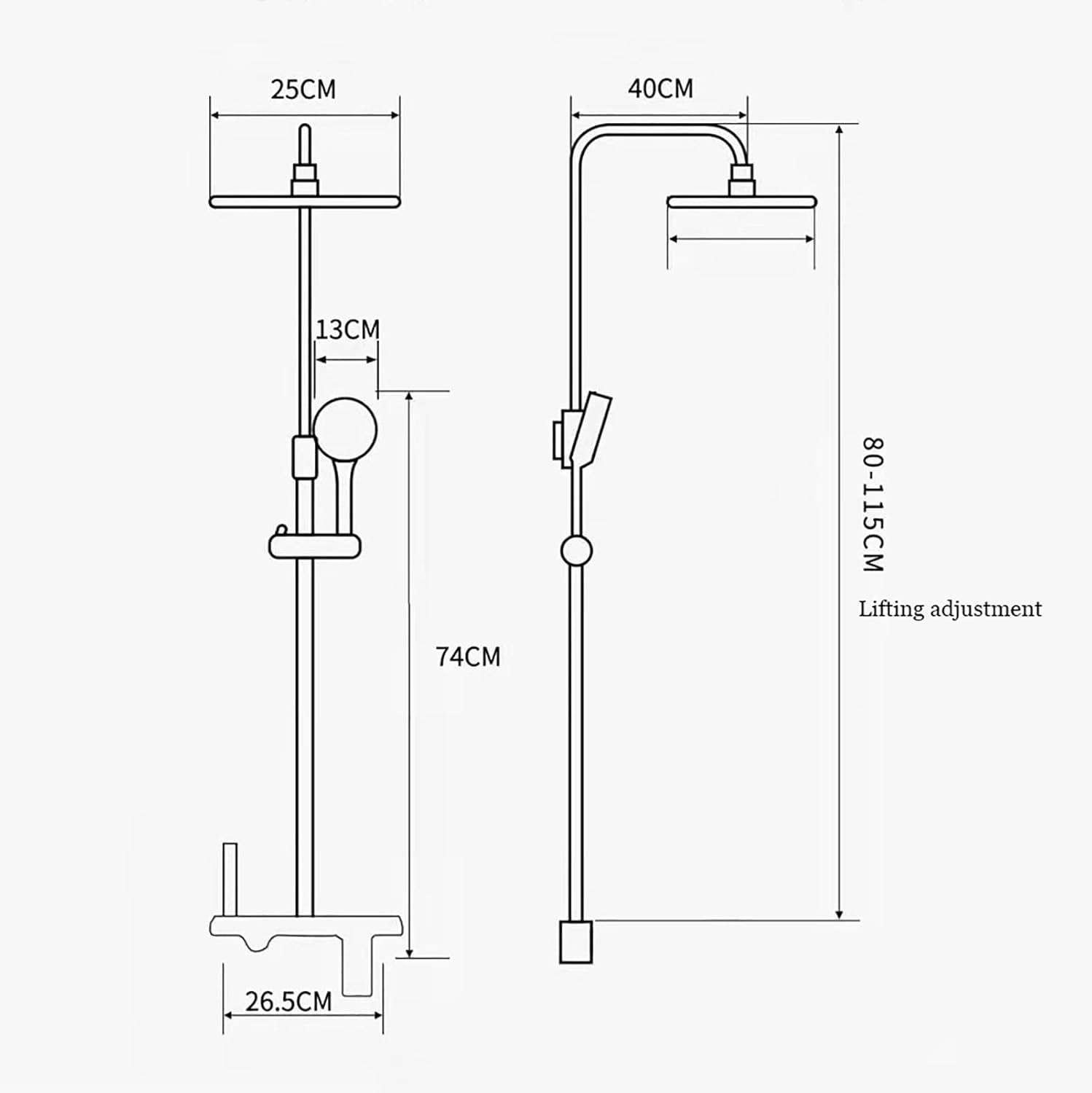 Rainfall Shower System with Adjustable Tub Spout and Handheld