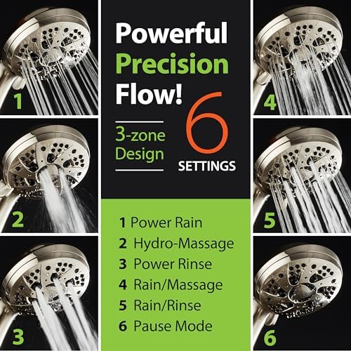 AquaDance 6-Setting Handheld Shower Head with Nickel Finish