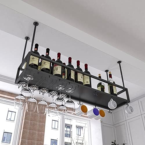 ZJDYDY Black Industrial Wine Rack Ceiling Hanging Holder
