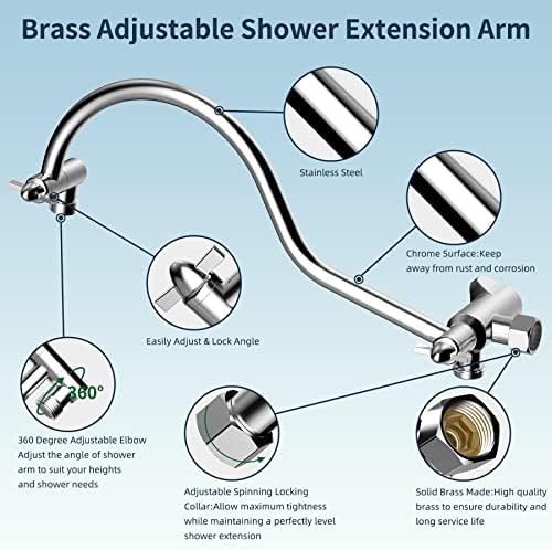 Hibbent All Metal Shower Head Combo with 7 Spray and 12 Arm
