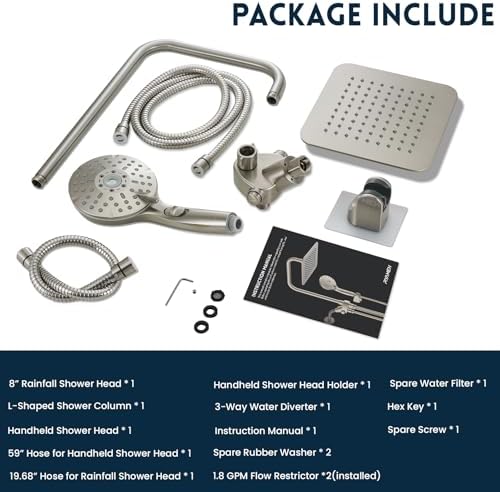 Ryamen Dual Shower Head Combo with 6 Settings Adjustable Slide Bar