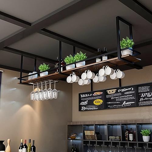 Ceiling Floating Shelves with 2 Tiers Wine Storage Rack