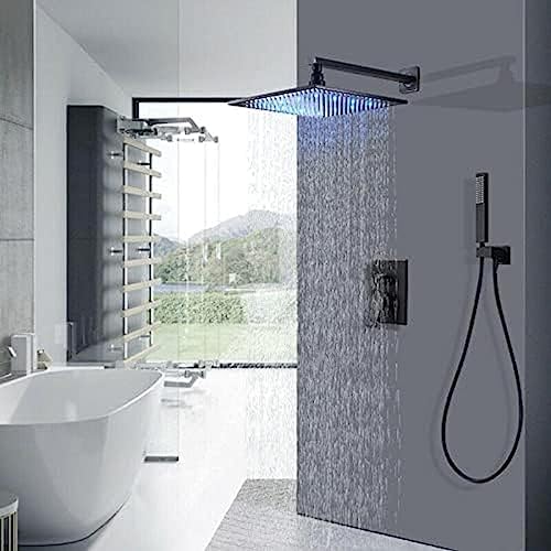 TECKI LED Rainfall Shower Faucet Combination Set with Handheld Sprayer Matte Black