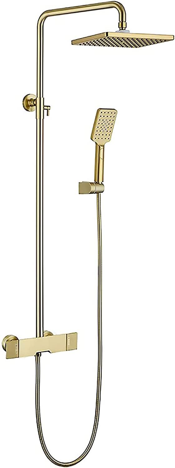 Brushed Gold Shower System Set with Adjustable Height and 3-Setting Handheld Shower