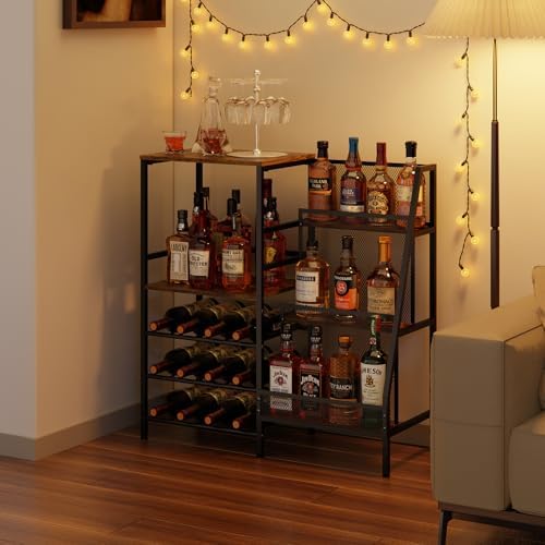 Hayexiha Freestanding 3-Tier Liquor Wine Cabinet with Fences