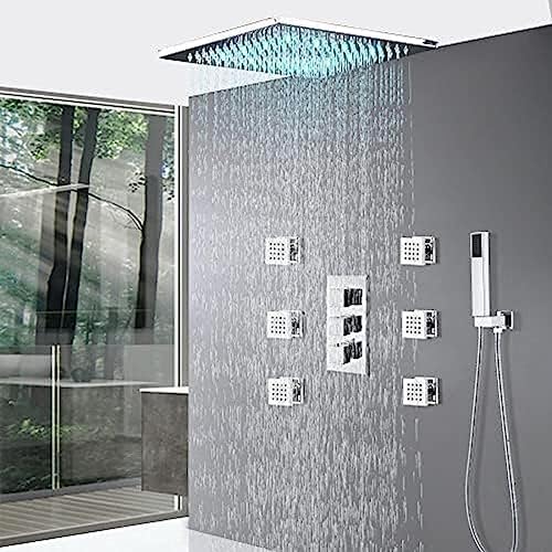 TECKI Thermostatic Shower System Set With 16 Inch Head And Handheld Tap