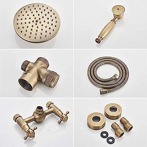 TECKI Antique Brass Shower Faucet Set with Rainfall Head