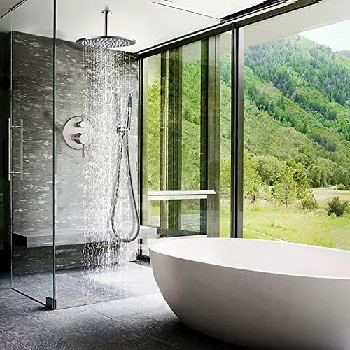 Chrome Shower Fixtures System with Rain and Handheld Shower