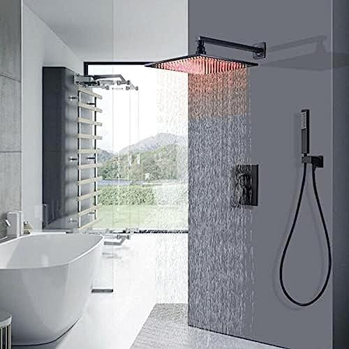TECKI LED Rainfall Shower Faucet Combination Set with Handheld Sprayer Matte Black