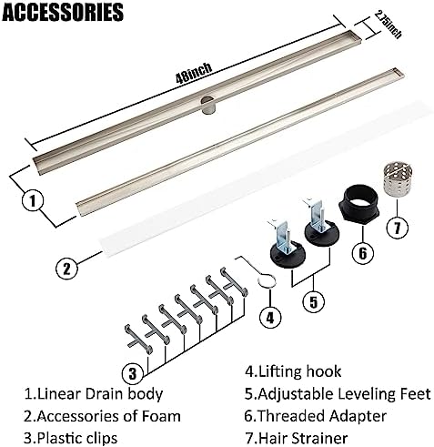 48 Inch Linear Shower Drain with Removable Panel