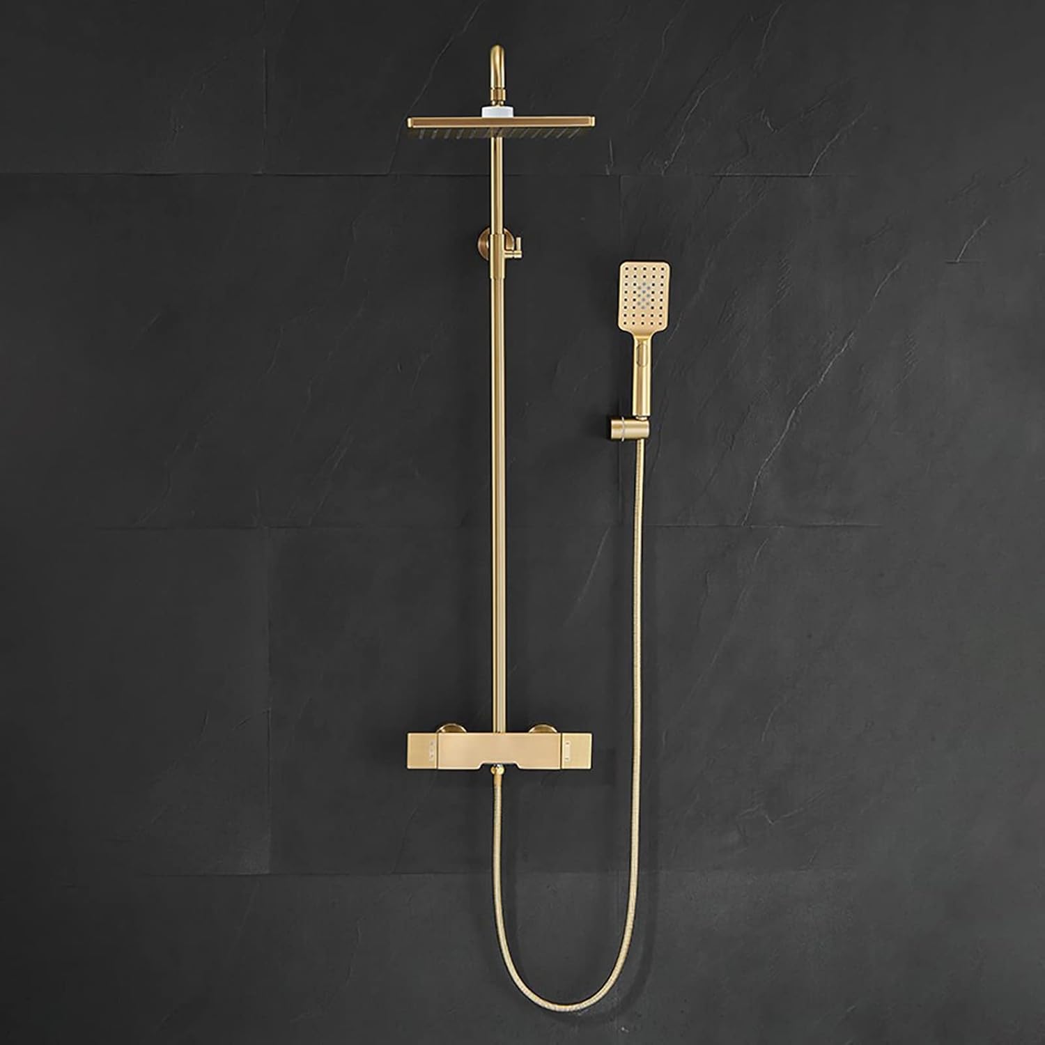 Brushed Gold Shower System Set with Adjustable Height and 3-Setting Handheld Shower