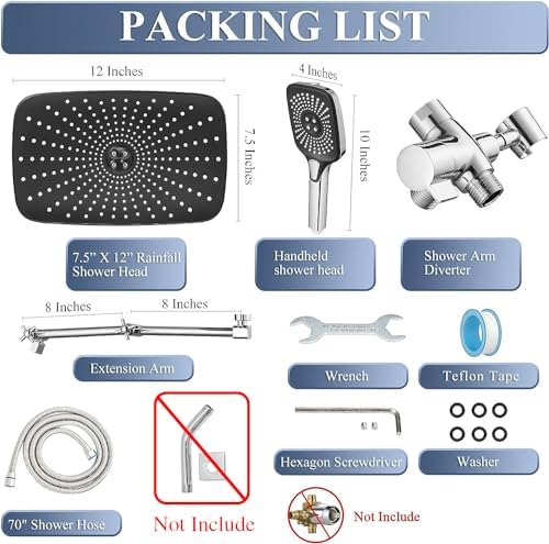 Jcrob 12 Inch Rain Shower Head Combo with Handheld and 3-Way Diverter
