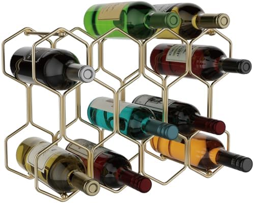 Buruis 14-Bottle Wine Rack with 3 Extra Slots Gold