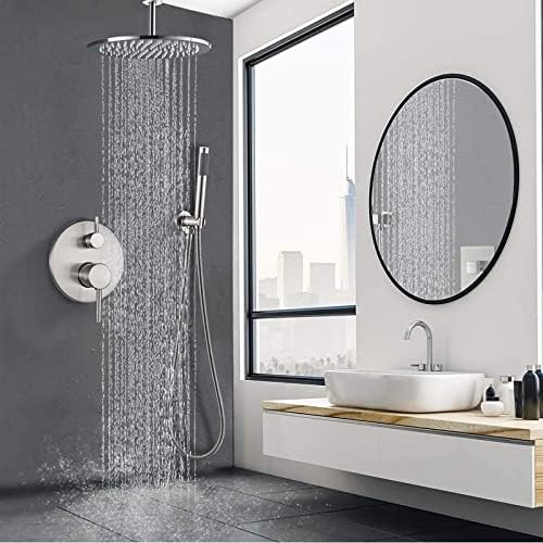 Chrome Shower Fixtures System with Rain and Handheld Shower