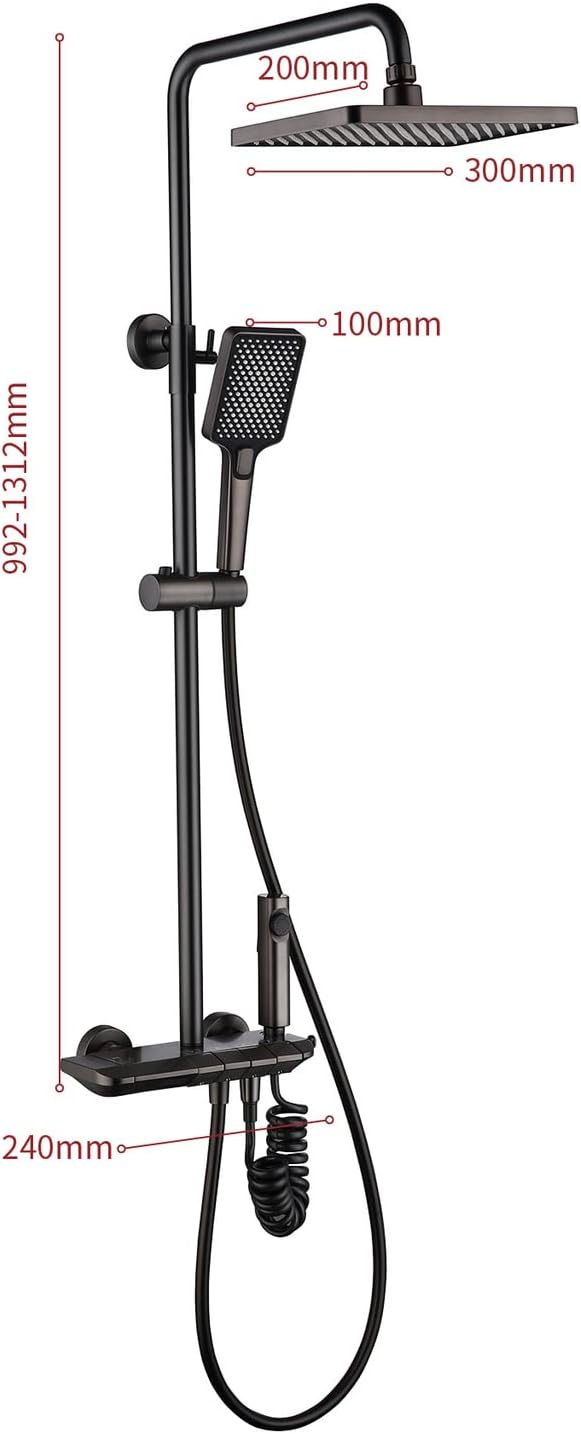 Thermostatic Shower System with 3 Modes Handheld and Bidet Sprayer Black