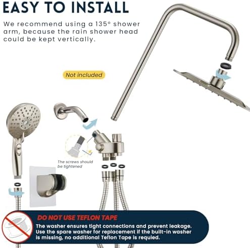 Ryamen Dual Shower Head Combo with 6 Settings Adjustable Slide Bar