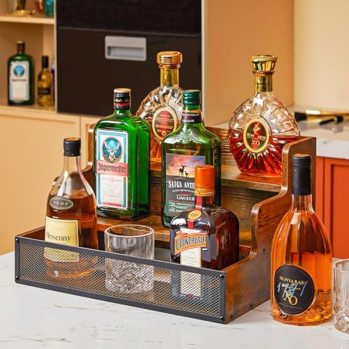 3 Step Wooden Liquor Display Shelf with Fences