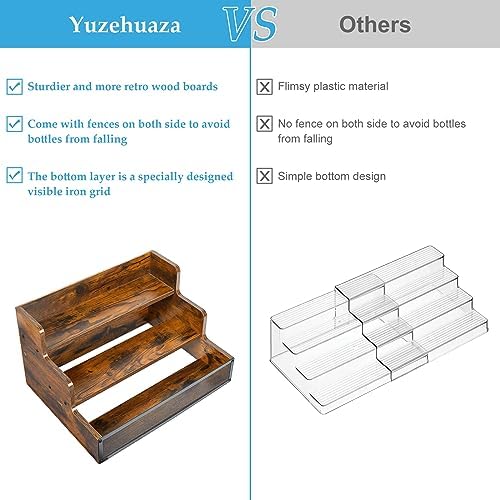 3 Step Wooden Liquor Display Shelf with Fences