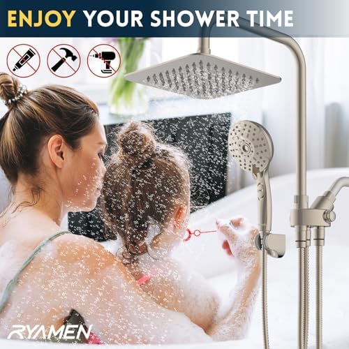 Ryamen Dual Shower Head Combo with 6 Settings Adjustable Slide Bar