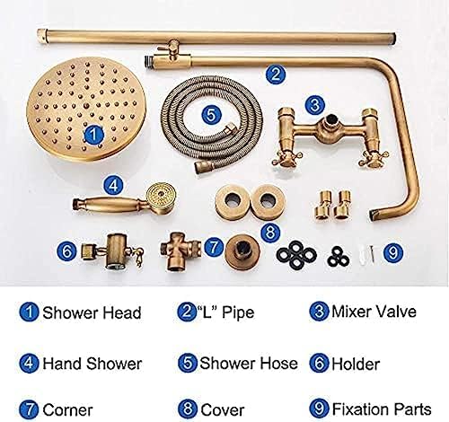 TECKI Antique Brass Shower Faucet Set with Rainfall Head